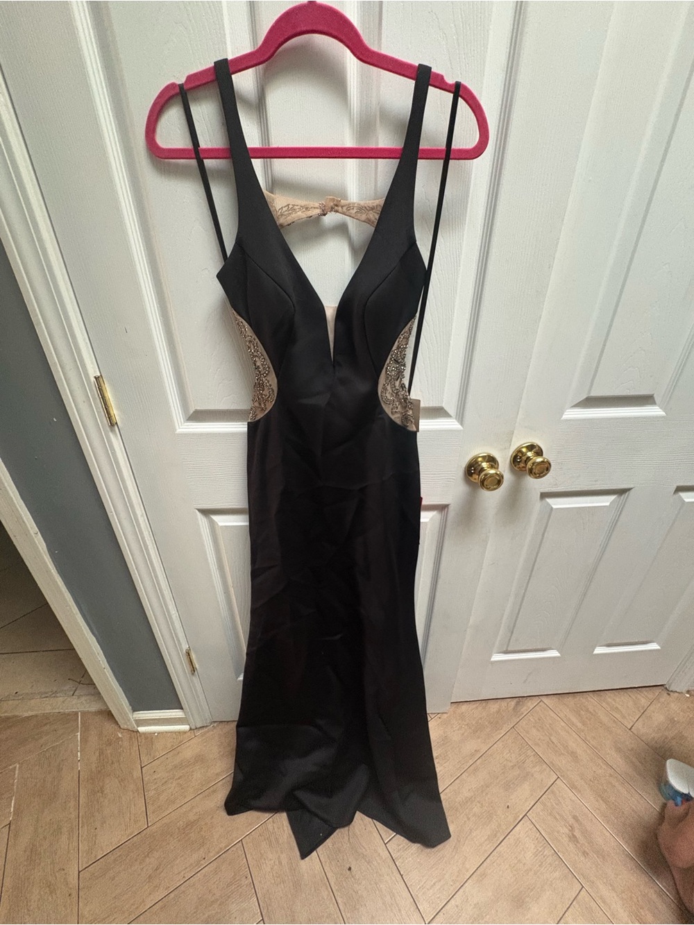 Betsy & Adam Black Slip Dress with Cream Lace Insets